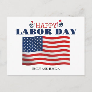 Postal Bandera patriótica del Día del Trabajo Feliz