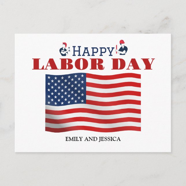 Postal Bandera patriótica del Día del Trabajo Feliz (Anverso)
