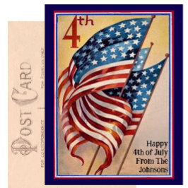 Postal Bandera Patriótica Vintage del Cuatro de Julio con