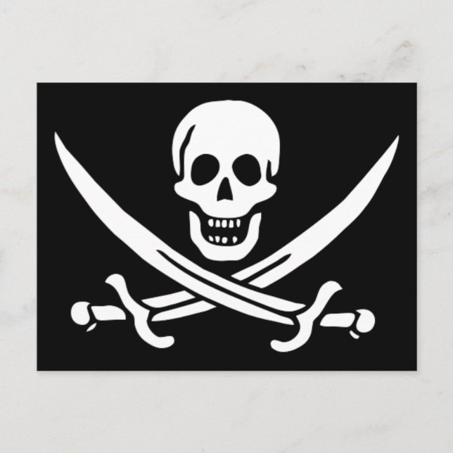 Postal Bandera pirata auténtica de Jack Rackam (Anverso)