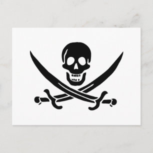 Postal Bandera Pirata Calavera Espadas Cruzadas