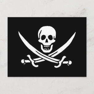 Postal Bandera Pirata Calavera Espadas Cruzadas