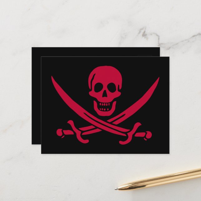Postal Bandera pirata de Crimson Skull & Swords Jack en C (Anverso/Reverso In Situ)