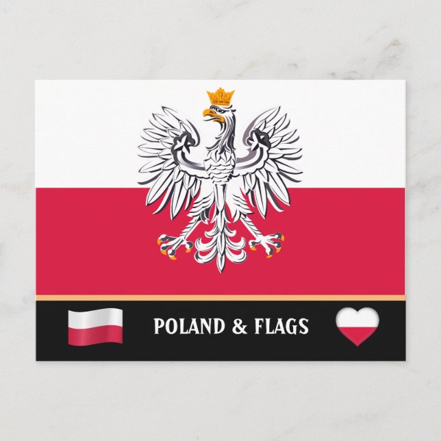 Postal Bandera polaca y Polonia - viajes, vacaciones y de (Anverso)
