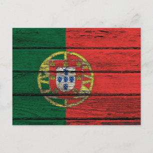 Postal Bandera portuguesa con efecto de lluvia de madera