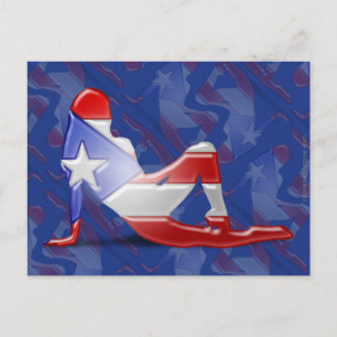 Postal Bandera puertorriqueña de la silueta del chica