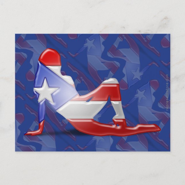 Postal Bandera puertorriqueña de la silueta del chica (Anverso)