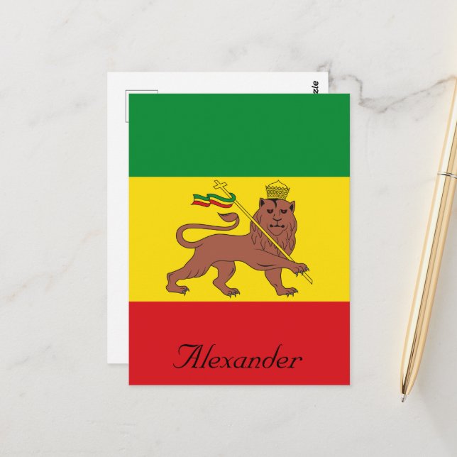 Postal Bandera rastafari del personalizado León etíope de (Anverso/Reverso In Situ)