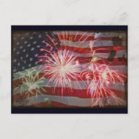 Bandera retro y fuegos artificiales