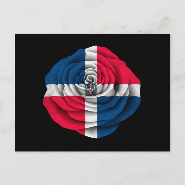 Postal Bandera Rosa de República Dominicana en negro (Anverso)