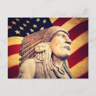 Postal Bandera rusa de EEUU patriota nativo indio