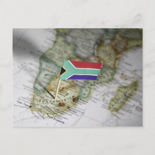 Postal Bandera sudafricana en el mapa