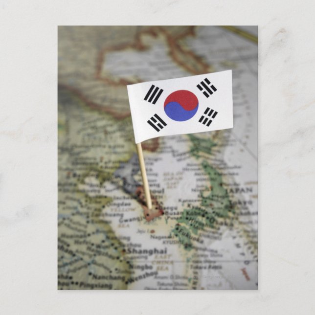 Postal Bandera surcoreana en mapa (Anverso)