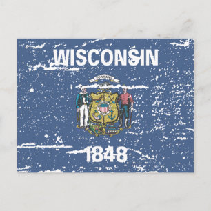 Postal Bandera WISCONSIN de época
