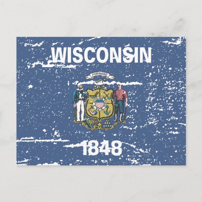 Postal Bandera WISCONSIN de época (Anverso)