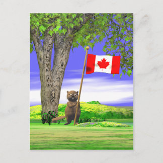 Postal Bandera y castor canadiense
