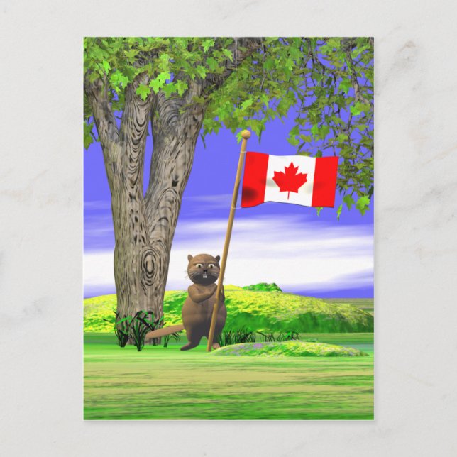 Postal Bandera y castor canadiense (Anverso)