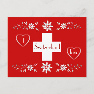 Postal Bandera y edelweiss de Suiza