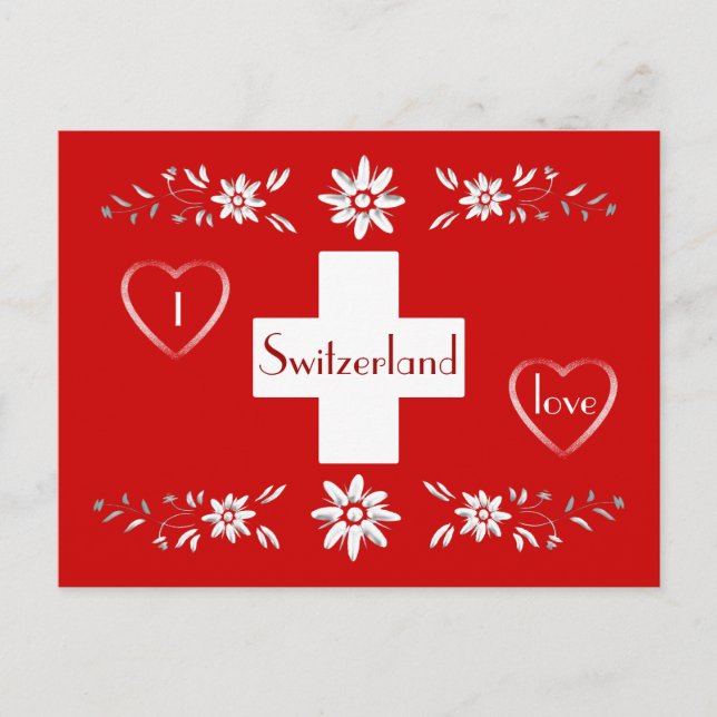 Postal Bandera y edelweiss de Suiza (Anverso)