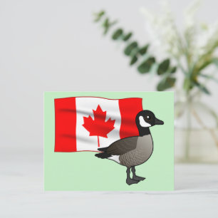 Postal Bandera y ganso de Canadá