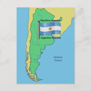 Postal Bandera y mapa de Argentina