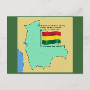 Postal Bandera y mapa de Bolivia