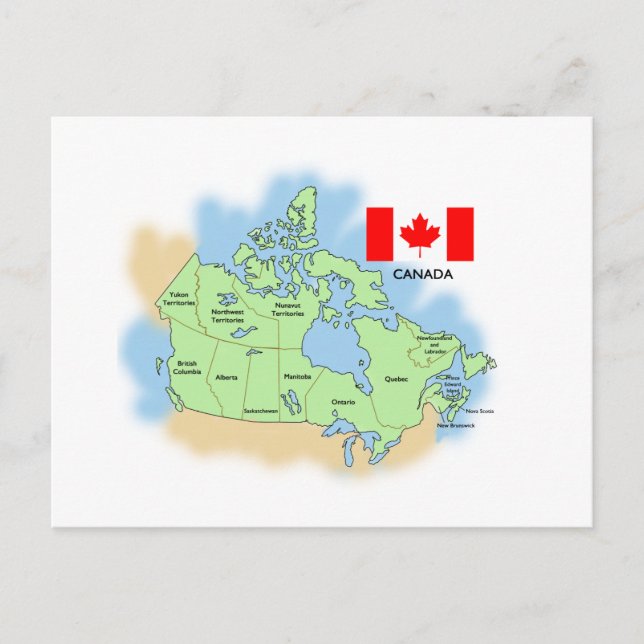 Postal Bandera y mapa de Canadá (Anverso)