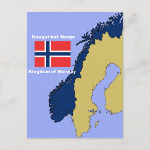 Postal Bandera y mapa de Noruega