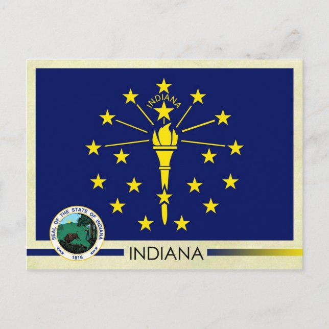 Postal Bandera y precinto del Estado de Indiana (Anverso)