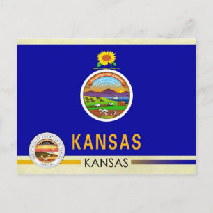 Postal Bandera y sello del estado de Kansas