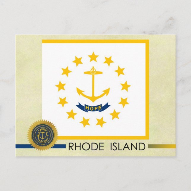 Postal Bandera y sello del estado de la isla de Rhode (Anverso)