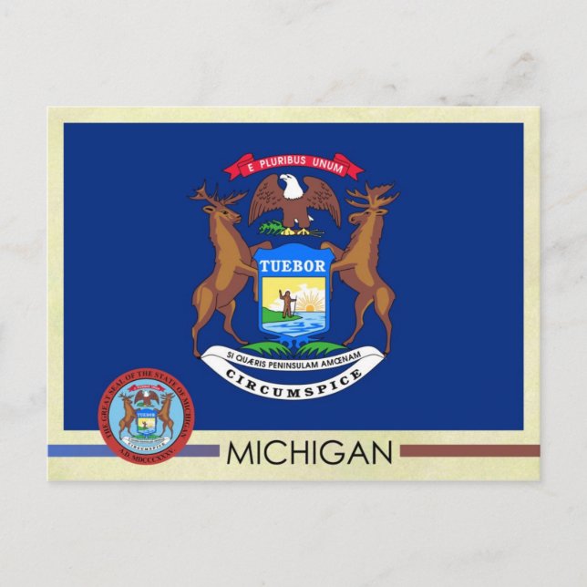 Postal Bandera y sello del estado de Michigan (Anverso)