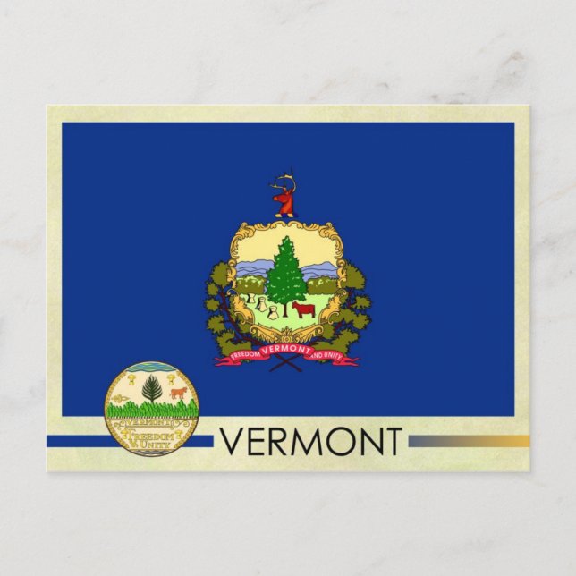 Postal Bandera y sello del Estado de Vermont (Anverso)