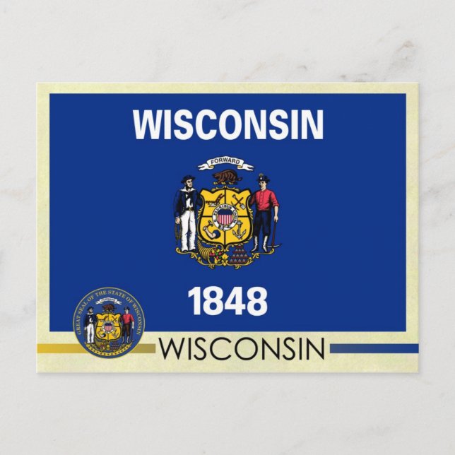 Postal Bandera y sello del Estado de Wisconsin (Anverso)