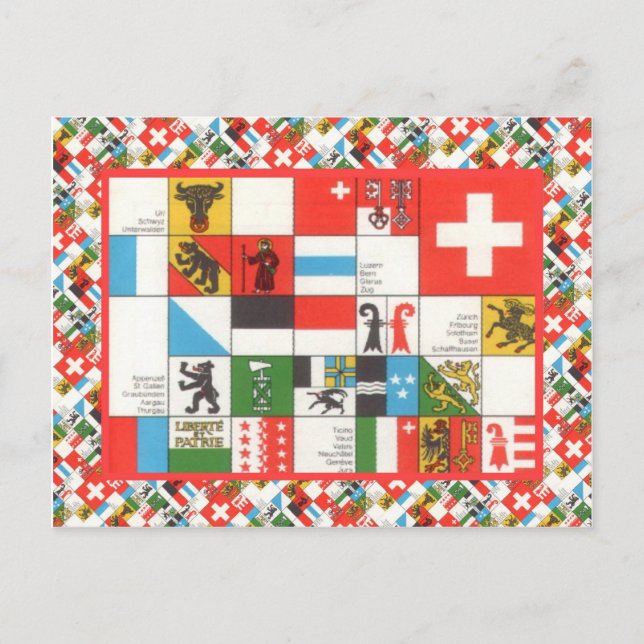Postal Banderas cantoniales de Suiza (Anverso)
