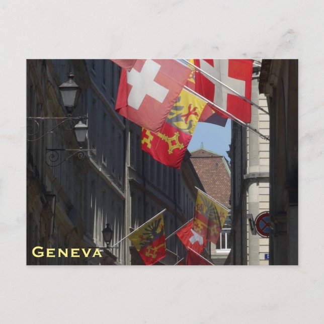 Postal Banderas coloridas en Ginebra, Suiza (Anverso)