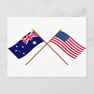 Postal Banderas cruzadas de Australia y Estados Unidos