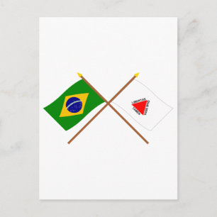 Postal Banderas cruzadas de Brasil y Minas Gerais