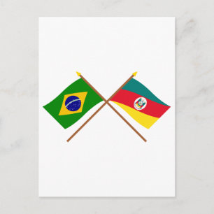 Postal Banderas cruzadas de Brasil y Río Grande del Sur