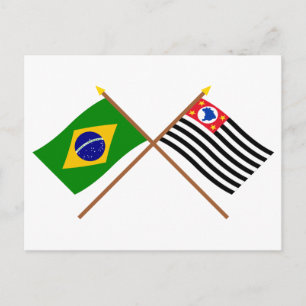 Postal Banderas cruzadas de Brasil y São Paulo