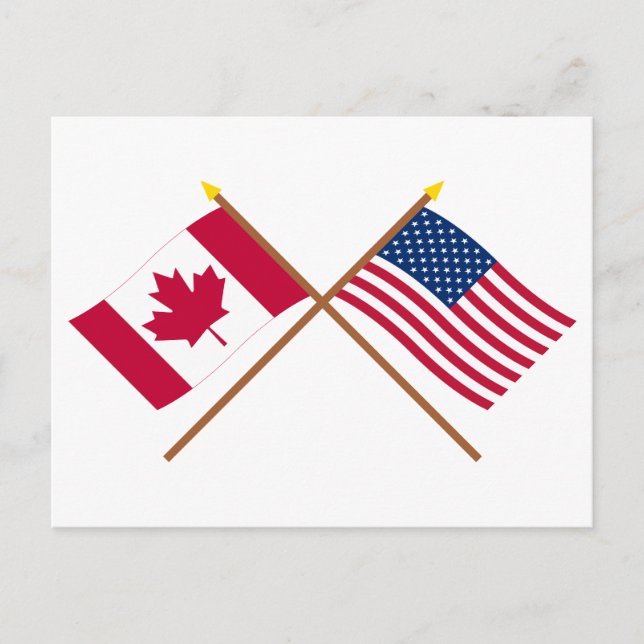 Postal Banderas cruzadas de Canadá y Estados Unidos (Anverso)