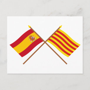 Postal Banderas cruzadas de España y Cataluña
