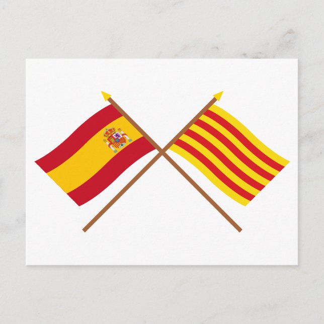 Postal Banderas cruzadas de España y Cataluña (Anverso)