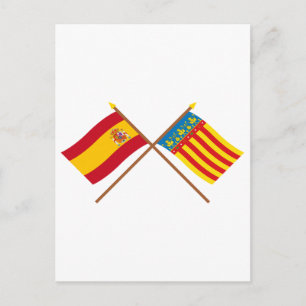Postal Banderas cruzadas de España y Valencia