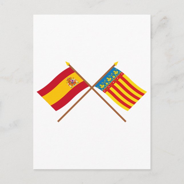 Postal Banderas cruzadas de España y Valencia (Anverso)