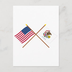 Postal Banderas cruzadas de Estados Unidos e Illinois