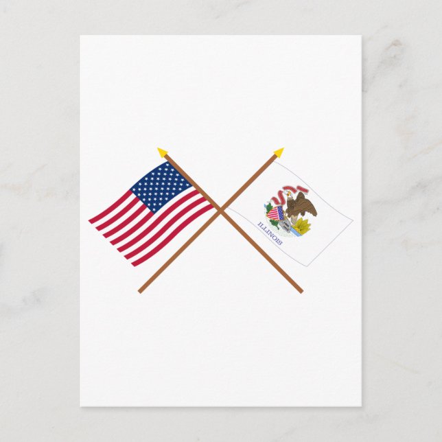 Postal Banderas cruzadas de Estados Unidos e Illinois (Anverso)