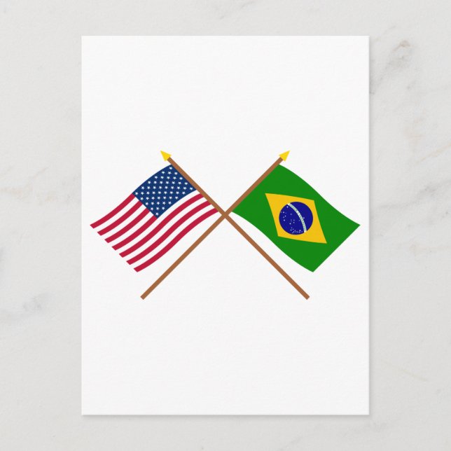 Postal Banderas cruzadas de Estados Unidos y Brasil (Anverso)