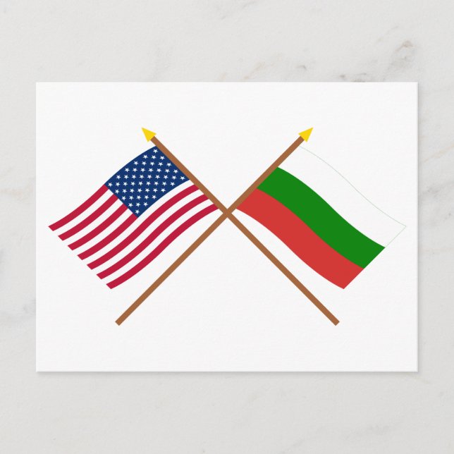 Postal Banderas cruzadas de Estados Unidos y Bulgaria (Anverso)