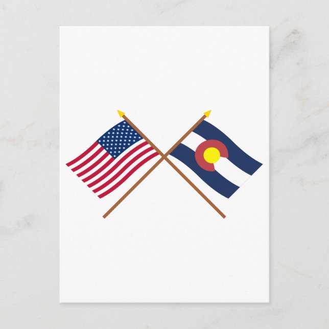 Postal Banderas cruzadas de Estados Unidos y Colorado (Anverso)